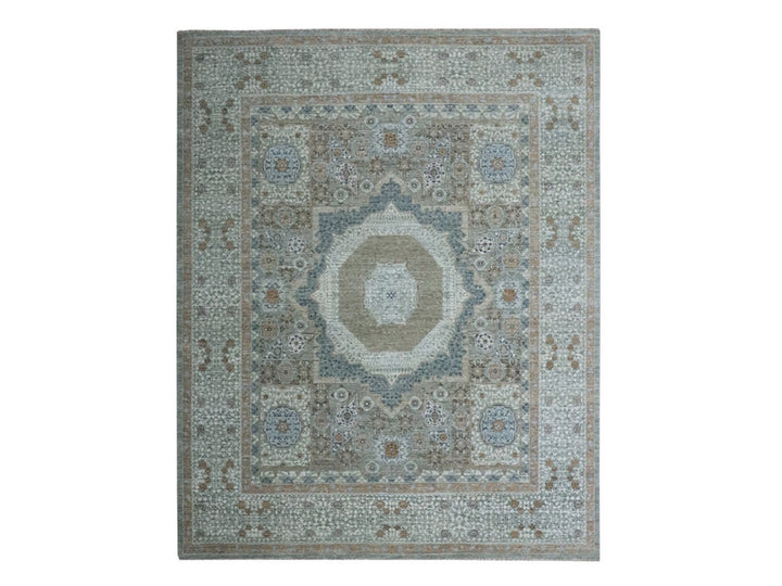 8'1" x 10'1" New Hand Knotted Green Wool Rectangle Oriental Rug - MOA10276860