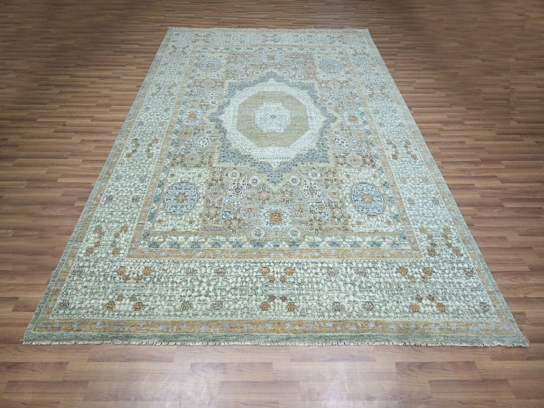 8'1" x 10'1" New Hand Knotted Green Wool Rectangle Oriental Rug - MOA10276860