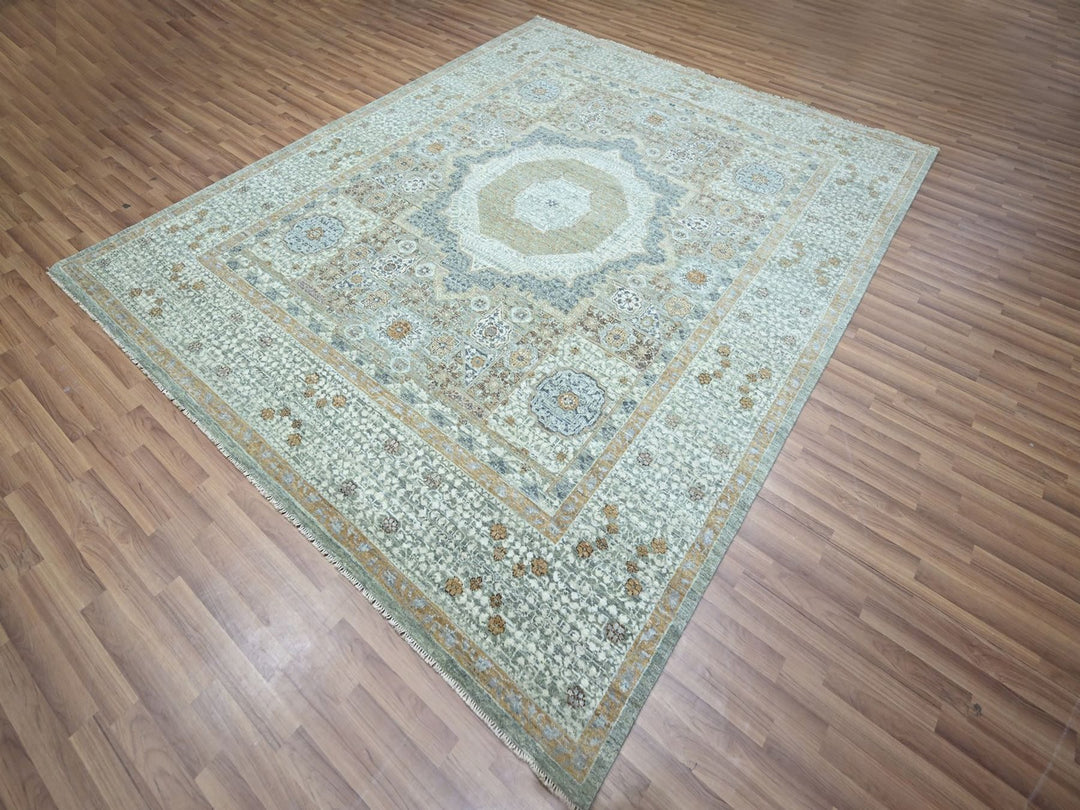 8'1" x 10'1" New Hand Knotted Green Wool Rectangle Oriental Rug - MOA10276860