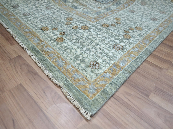 8'1" x 10'1" New Hand Knotted Green Wool Rectangle Oriental Rug - MOA10276860