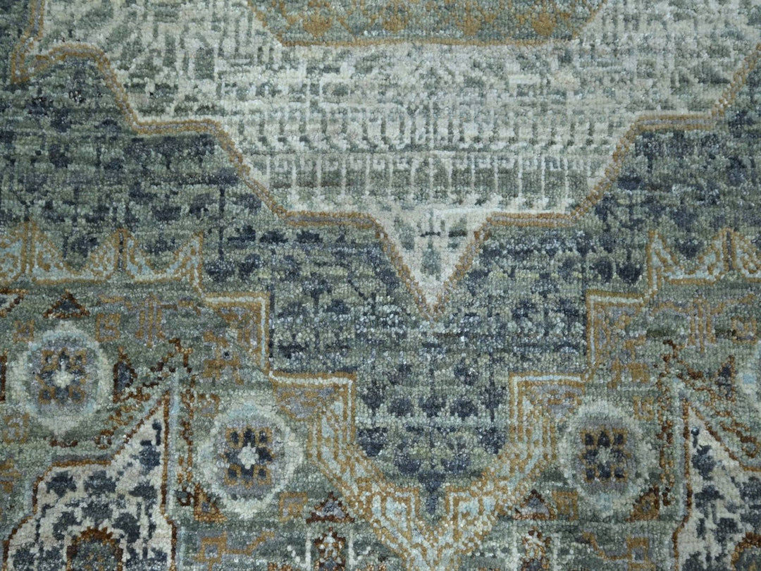 8'1" x 10'1" New Hand Knotted Green Wool Rectangle Oriental Rug - MOA10276860