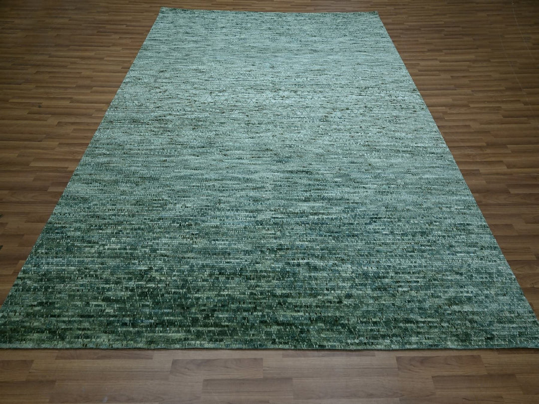 8'3" x 10'3" New Hand Knotted Green Wool Rectangle Oriental Rug - MOA10276861