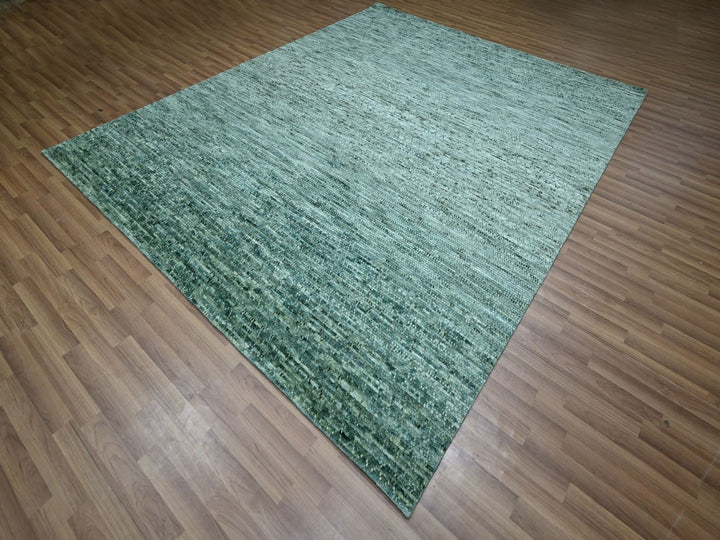 8'3" x 10'3" New Hand Knotted Green Wool Rectangle Oriental Rug - MOA10276861