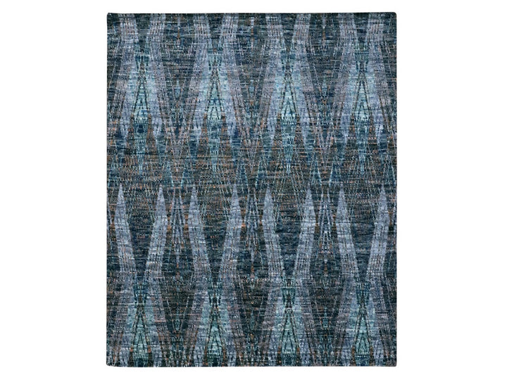 8'3" x 10'1" New Hand Knotted Blue Wool Rectangle Oriental Rug - MOA10276865