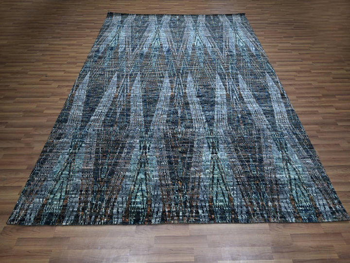 8'3" x 10'1" New Hand Knotted Blue Wool Rectangle Oriental Rug - MOA10276865