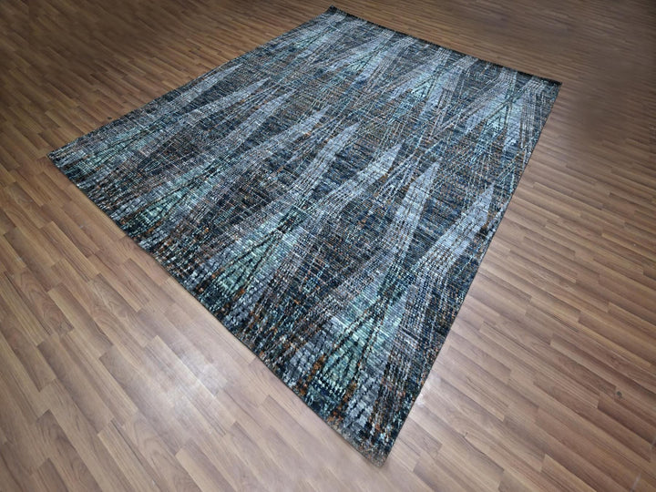 8'3" x 10'1" New Hand Knotted Blue Wool Rectangle Oriental Rug - MOA10276865