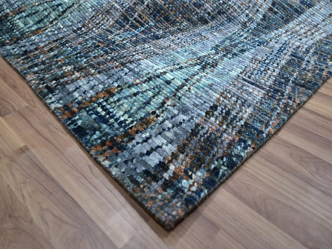 8'3" x 10'1" New Hand Knotted Blue Wool Rectangle Oriental Rug - MOA10276865