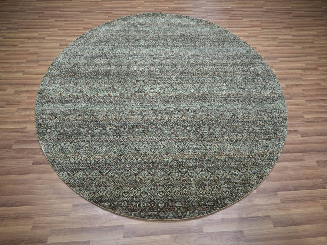 7'11" x 7'11" New Hand Knotted Grey Wool Round Oriental Rug - MOA10276866