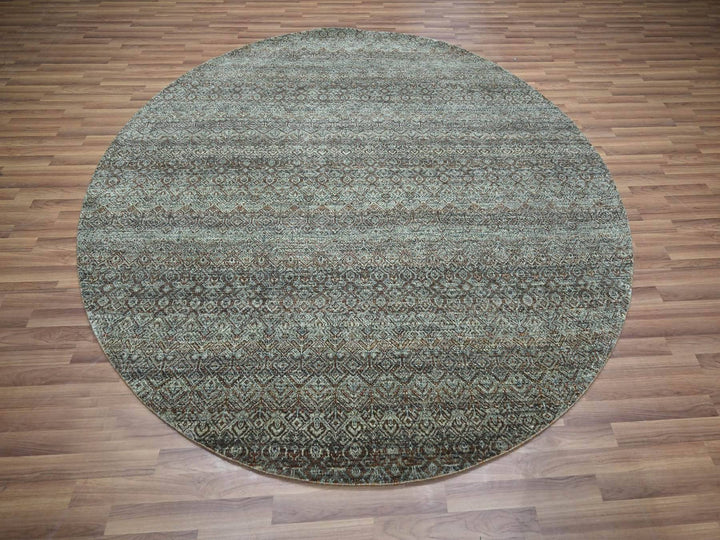 7'11" x 7'11" New Hand Knotted Grey Wool Round Oriental Rug - MOA10276866