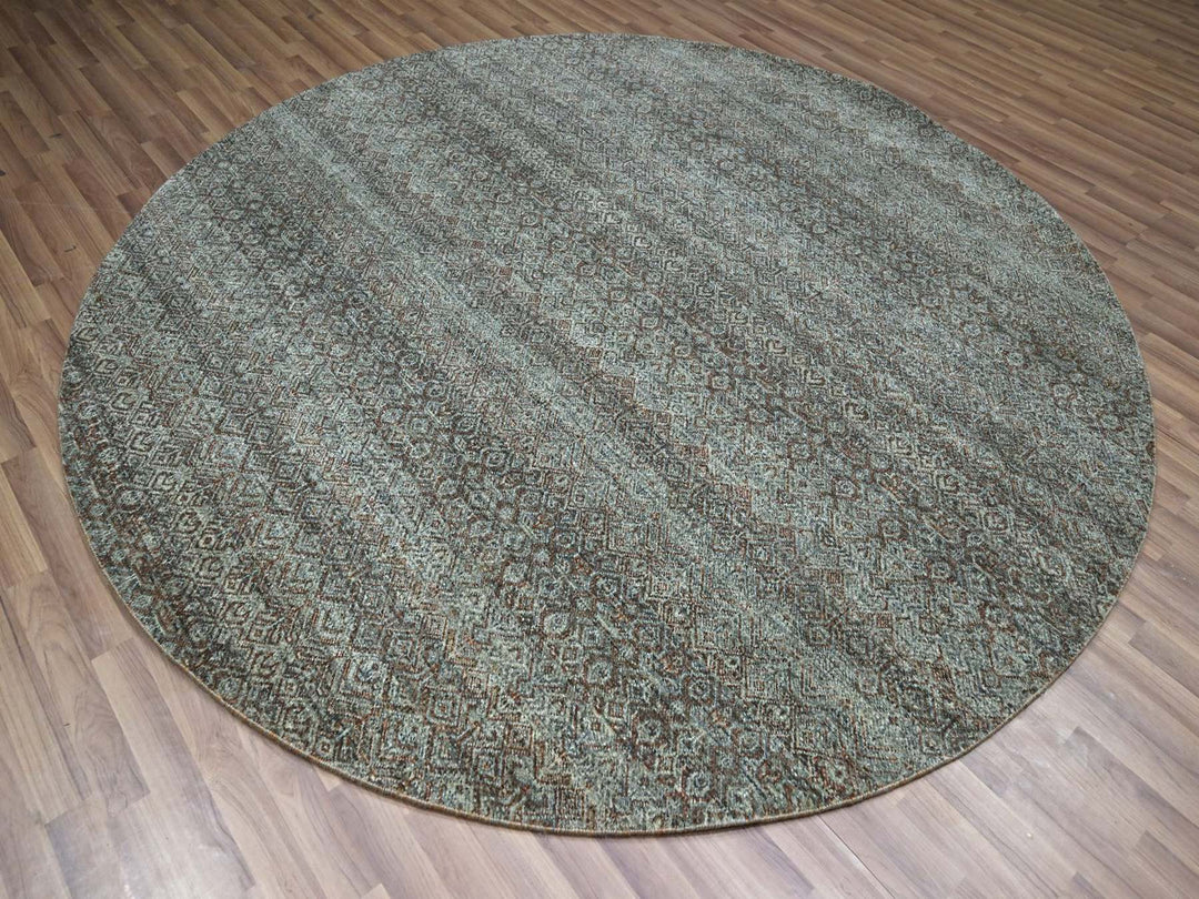 7'11" x 7'11" New Hand Knotted Grey Wool Round Oriental Rug - MOA10276866