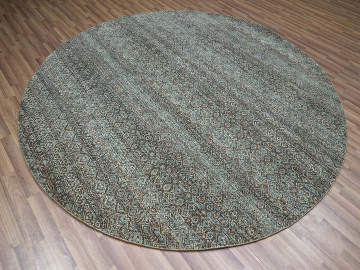 7'11" x 7'11" New Hand Knotted Grey Wool Round Oriental Rug - MOA10276866