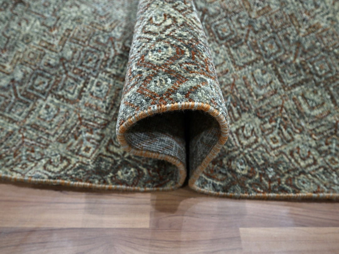 7'11" x 7'11" New Hand Knotted Grey Wool Round Oriental Rug - MOA10276866