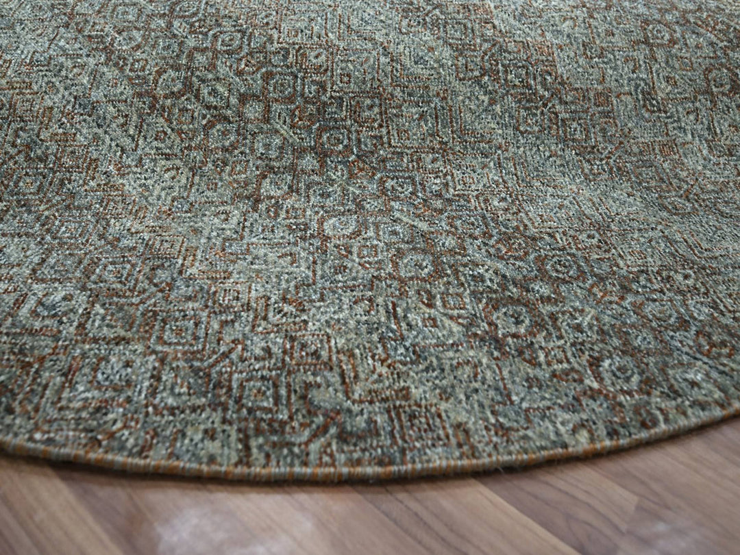 7'11" x 7'11" New Hand Knotted Grey Wool Round Oriental Rug - MOA10276866