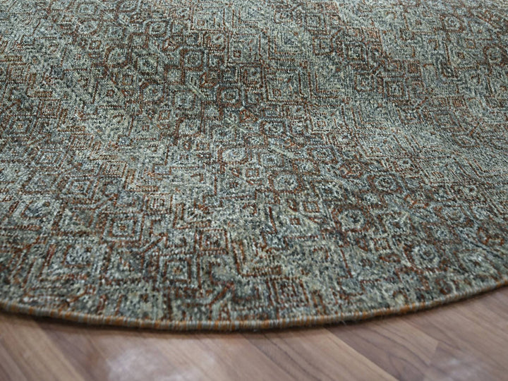 7'11" x 7'11" New Hand Knotted Grey Wool Round Oriental Rug - MOA10276866