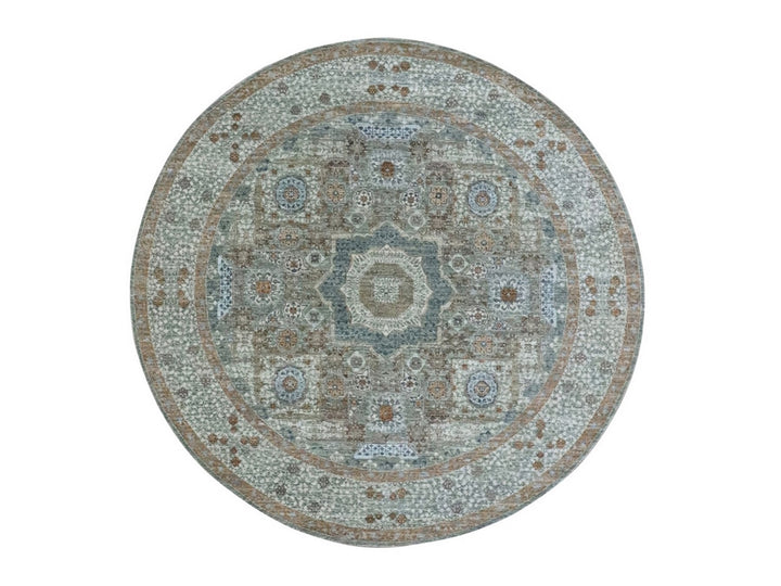 8'1" x 8'2" New Hand Knotted Green Wool Round Oriental Rug - MOA10276867