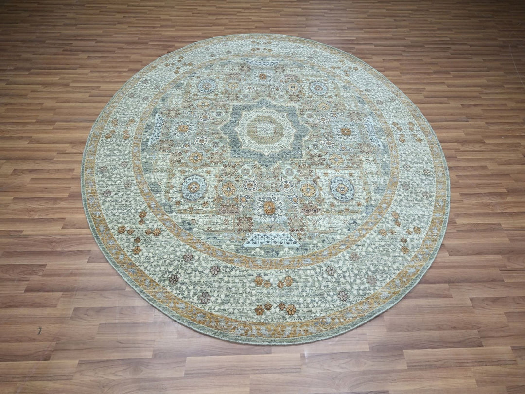 8'1" x 8'2" New Hand Knotted Green Wool Round Oriental Rug - MOA10276867