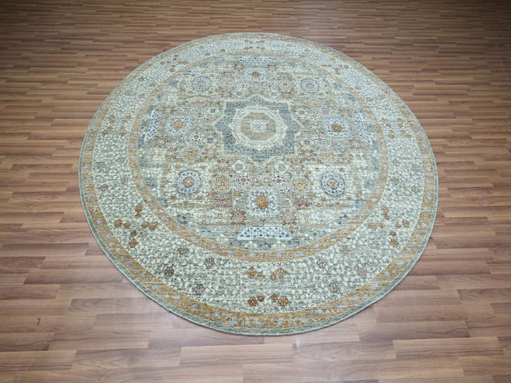 8'1" x 8'2" New Hand Knotted Green Wool Round Oriental Rug - MOA10276867