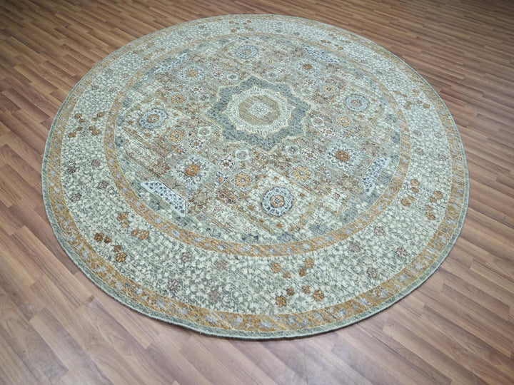 8'1" x 8'2" New Hand Knotted Green Wool Round Oriental Rug - MOA10276867