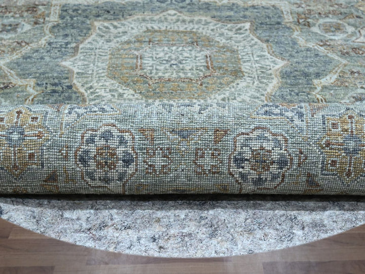 8'1" x 8'2" New Hand Knotted Green Wool Round Oriental Rug - MOA10276867