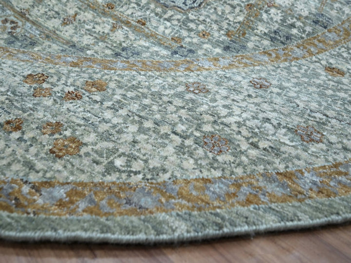 8'1" x 8'2" New Hand Knotted Green Wool Round Oriental Rug - MOA10276867