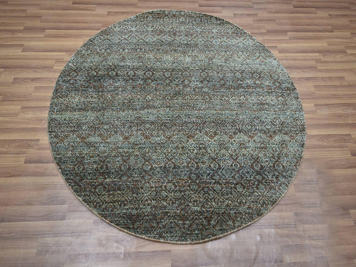 4'11" x 4'10" New Hand Knotted Grey Wool Round Oriental Rug - MOA10276868