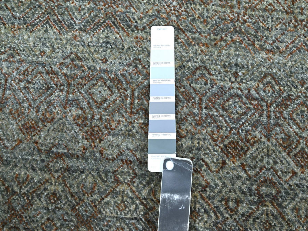 4'11" x 4'10" New Hand Knotted Grey Wool Round Oriental Rug - MOA10276868