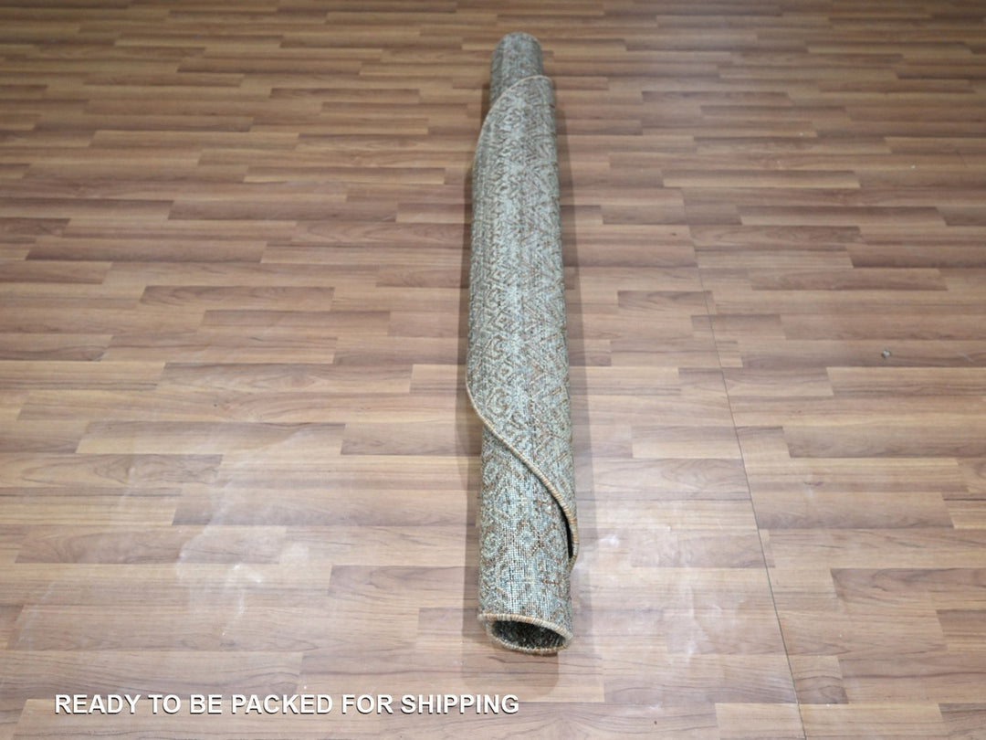 4'11" x 4'10" New Hand Knotted Grey Wool Round Oriental Rug - MOA10276868