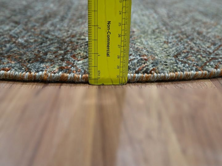 4'11" x 4'10" New Hand Knotted Grey Wool Round Oriental Rug - MOA10276868