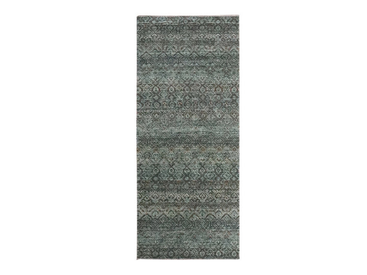 2'7" x 6'0" New Hand Knotted Grey Wool Runner Oriental Rug - MOA10276873