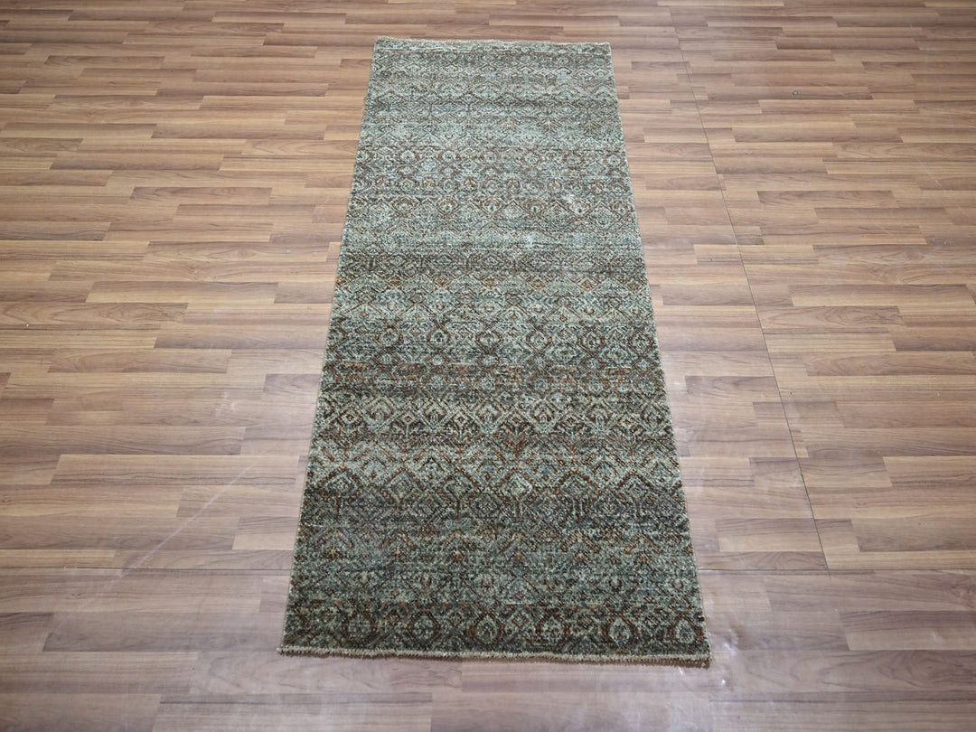 2'7" x 6'0" New Hand Knotted Grey Wool Runner Oriental Rug - MOA10276873