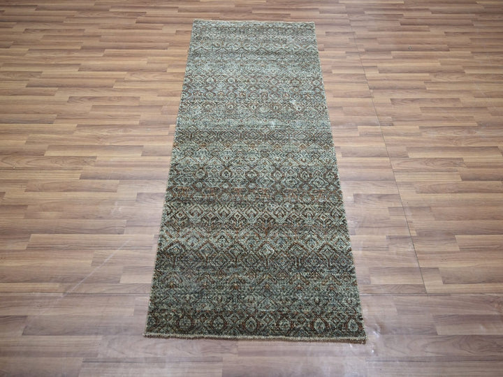 2'7" x 6'0" New Hand Knotted Grey Wool Runner Oriental Rug - MOA10276873
