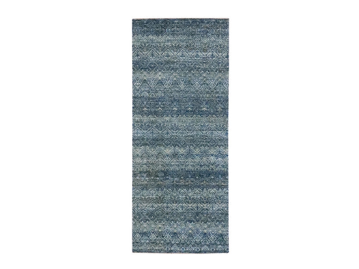 2'6" x 6'1" New Hand Knotted Blue Wool Runner Oriental Rug - MOA10276876