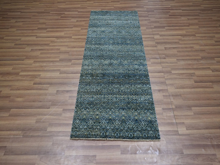2'6" x 6'1" New Hand Knotted Blue Wool Runner Oriental Rug - MOA10276876