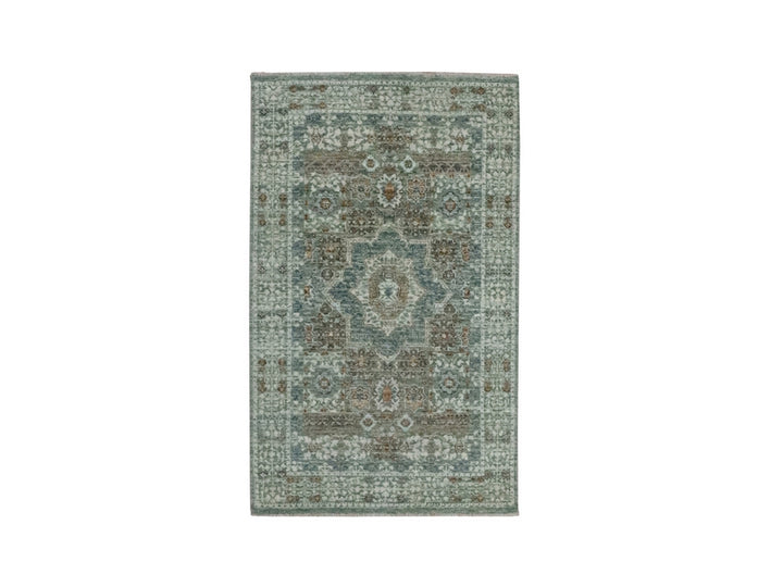 3'1" x 5'1" New Hand Knotted Green Wool Rectangle Oriental Rug - MOA10276877