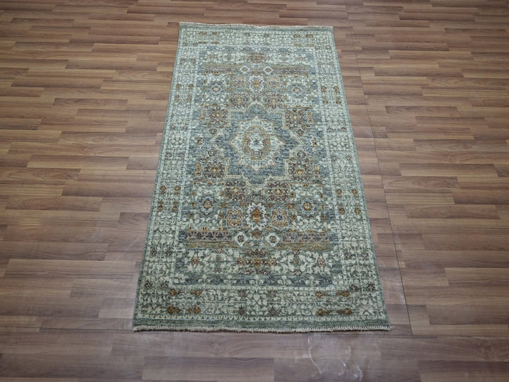 3'1" x 5'1" New Hand Knotted Green Wool Rectangle Oriental Rug - MOA10276877