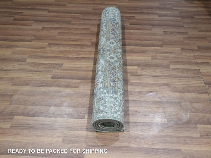 3'1" x 5'1" New Hand Knotted Green Wool Rectangle Oriental Rug - MOA10276877