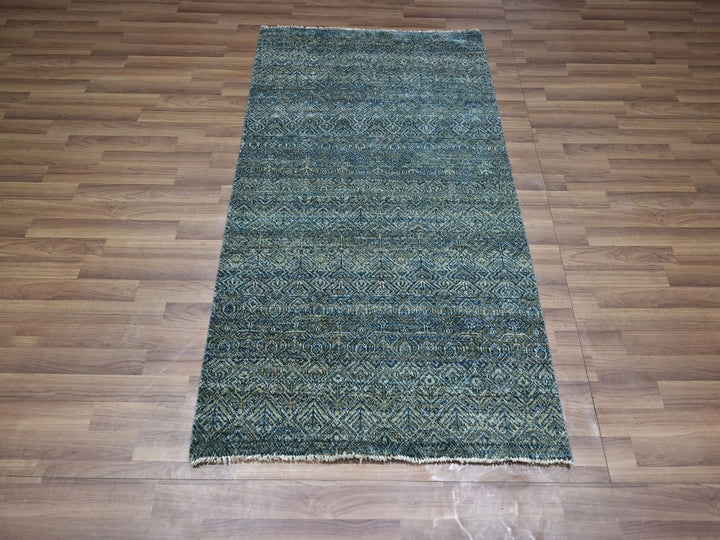 3'1" x 5'0" New Hand Knotted Blue Wool Rectangle Oriental Rug - MOA10276878