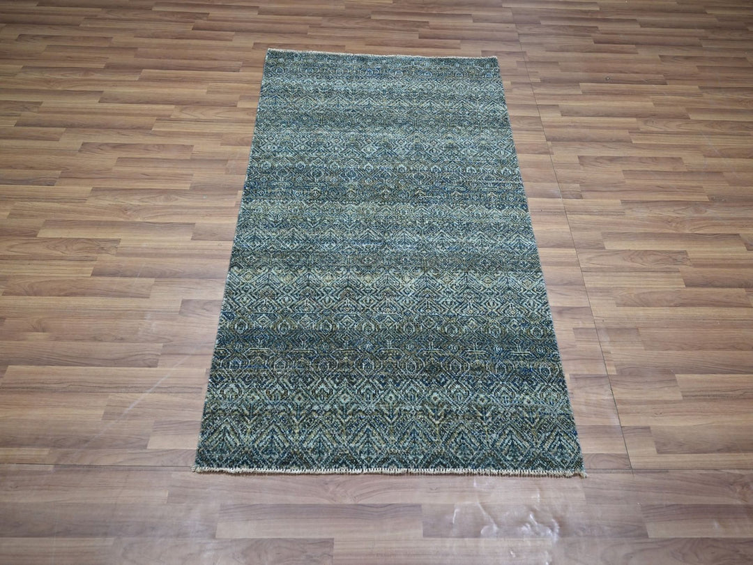 3'0" x 5'0" New Hand Knotted Blue Wool Rectangle Oriental Rug - MOA10276879