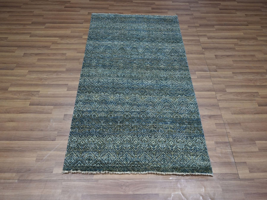3'0" x 5'0" New Hand Knotted Blue Wool Rectangle Oriental Rug - MOA10276880