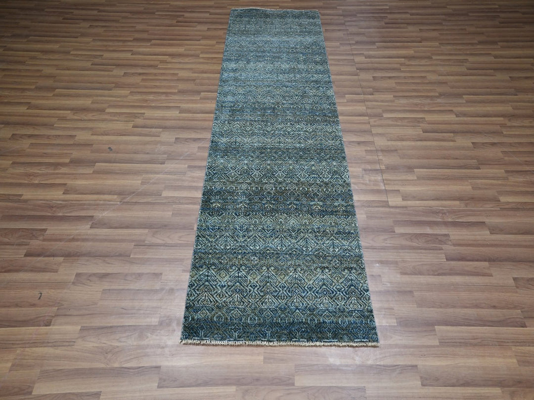 2'6" x 8'1" New Hand Knotted Blue Wool Runner Oriental Rug - MOA10276881