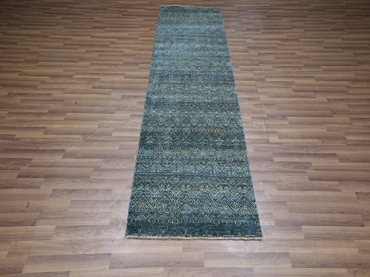 2'6" x 8'1" New Hand Knotted Blue Wool Runner Oriental Rug - MOA10276881