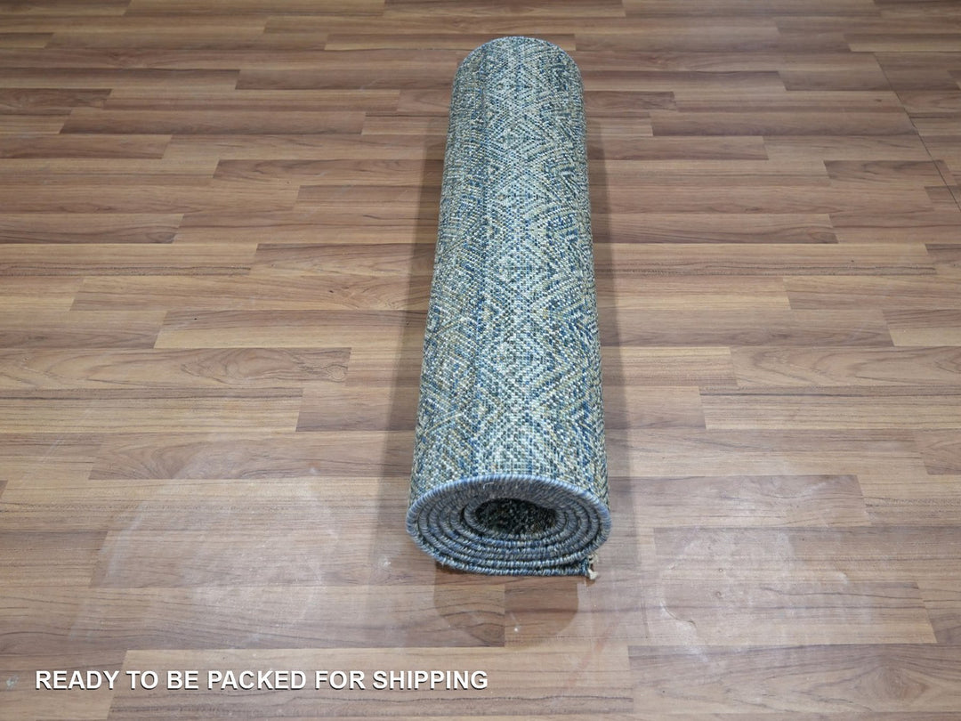 2'6" x 8'1" New Hand Knotted Blue Wool Runner Oriental Rug - MOA10276881