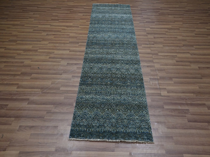 2'6" x 8'1" New Hand Knotted Blue Wool Runner Oriental Rug - MOA10276882