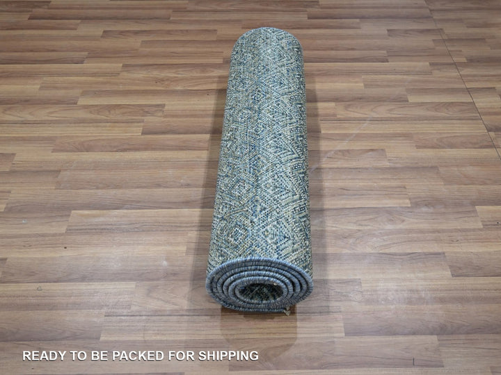 2'6" x 8'1" New Hand Knotted Blue Wool Runner Oriental Rug - MOA10276882