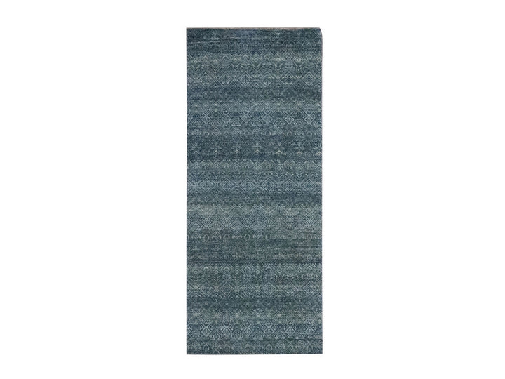 2'6" x 6'1" New Hand Knotted Blue Wool Runner Oriental Rug - MOA10276883