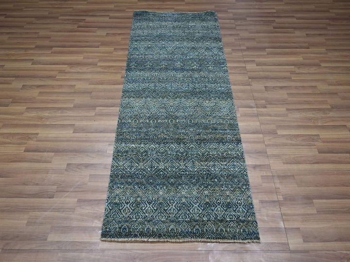 2'6" x 6'1" New Hand Knotted Blue Wool Runner Oriental Rug - MOA10276883