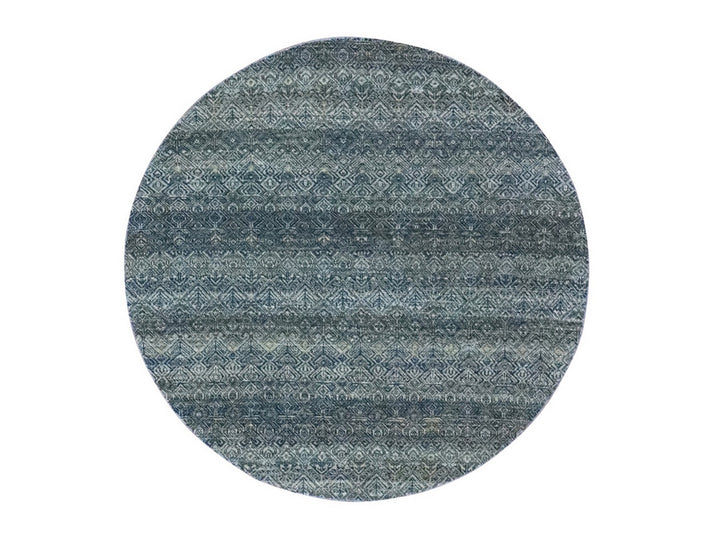 4'11" x 4'11" New Hand Knotted Blue Wool Round Oriental Rug - MOA10276884