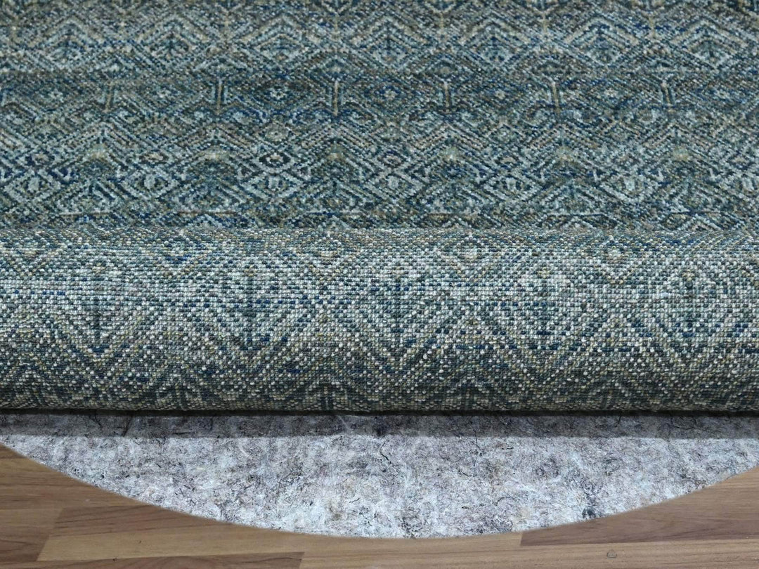 4'11" x 4'11" New Hand Knotted Blue Wool Round Oriental Rug - MOA10276884