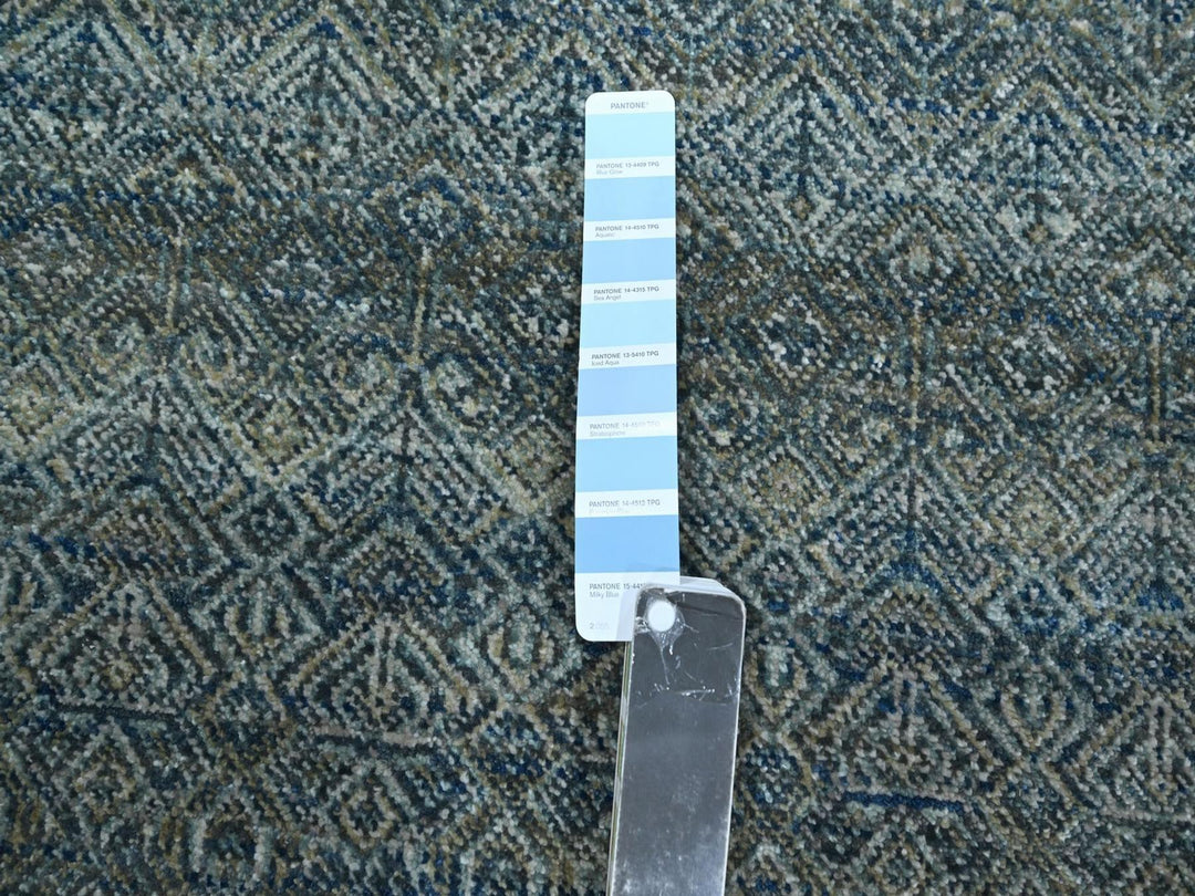 4'11" x 4'11" New Hand Knotted Blue Wool Round Oriental Rug - MOA10276884