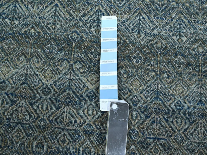 4'11" x 4'11" New Hand Knotted Blue Wool Round Oriental Rug - MOA10276884